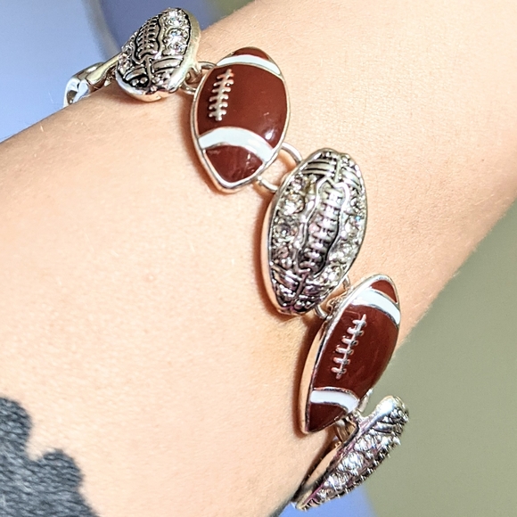 Football bling charm sport mom bracelet magnetic clasp with rhinestones - Picture 4 of 9